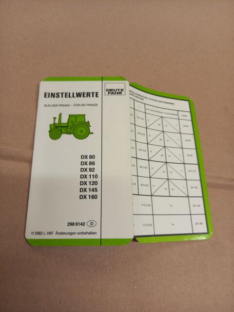 Einstellwerte Deutz Traktor DX