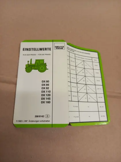Einstellwerte Deutz Traktor DX