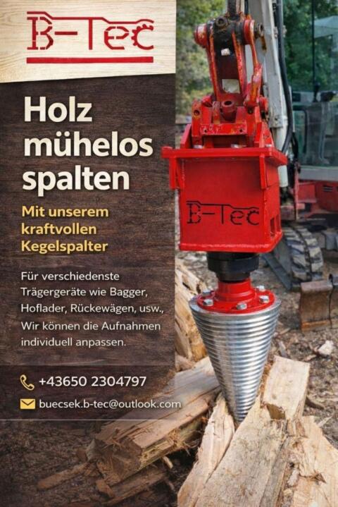 B-Tec Kegelspalter für Minibagger, Rückewagen