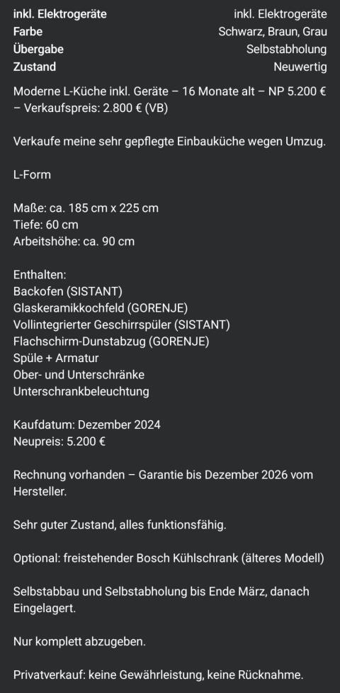Küche neuwertig