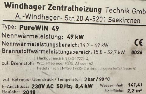 Hackschnitzel Heizung Windhager 49 KW