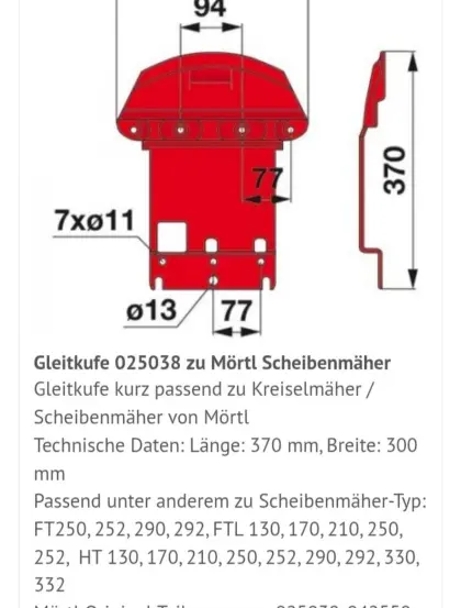 Gleitkufen für Mörtl Scheibenmähwerke, Farmland und Ziegler.
