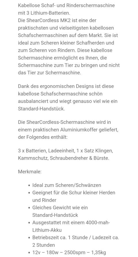 Kabellose Schaf- und Rinderschermaschine