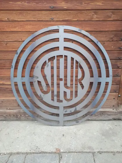 Steyr Logo rund 95 cm Dm., Traktor, 2 mm Blech