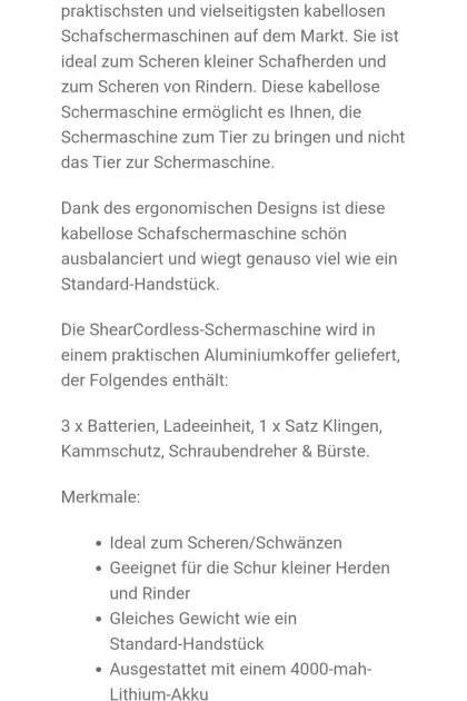 Kabellose Schaf- und Rinderschermaschine