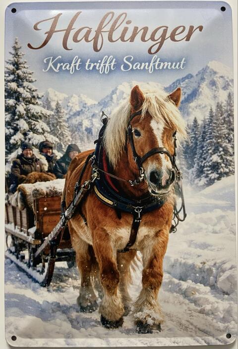 Blechschild 30 x 20 cm Haflinger mit Pferdeschlitten