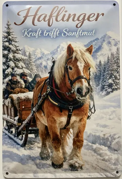 Blechschild 30 x 20 cm Haflinger mit Pferdeschlitten