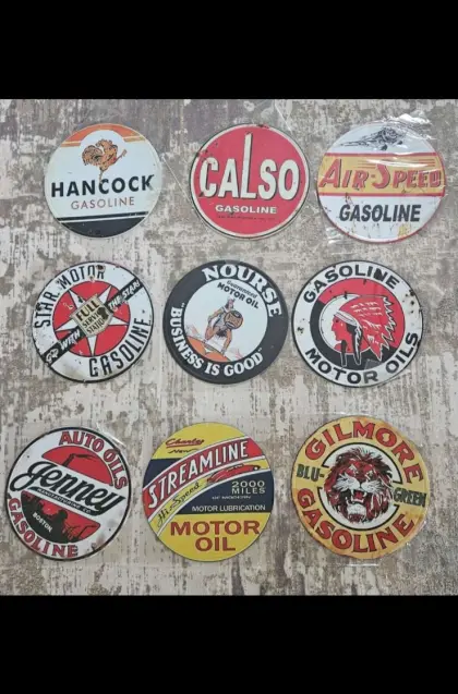 9 Stk. Blechschilder Garage Deko Werbung Konvolut
