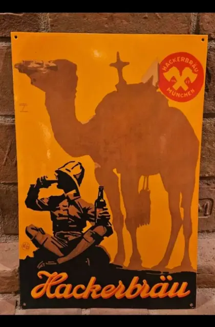 Rares altes Emailschild Brauerei Hackerbräu