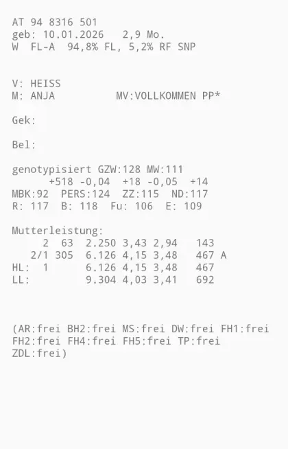 Genotypisiertes FV Kalb BIO