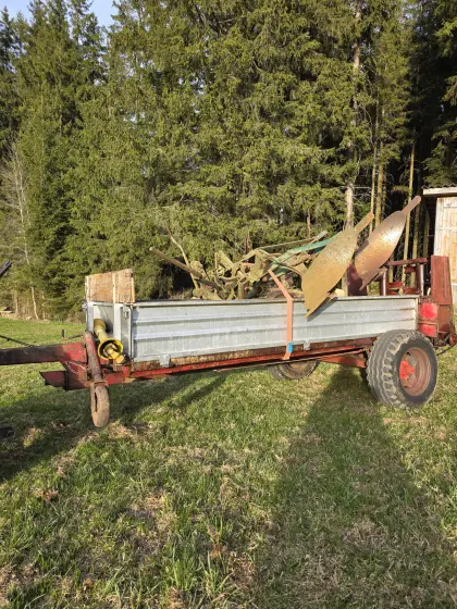 Verschiedene Landmaschinen Miststreuer Pflug Schaufel Schild