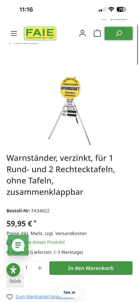 Warnschilder, Warnständer Forstarbeit