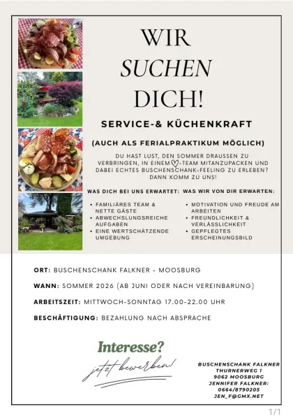 Aushilfe für Buschenschank im Wörtherseeraum