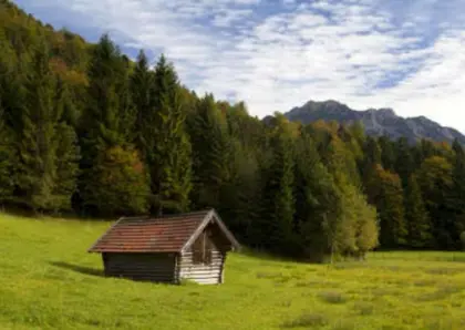 Suche kleine Wiese, Wald, Gehöft