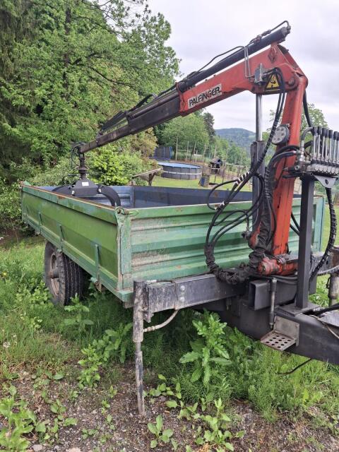 Forstanhänger mit 3-Seitenkipper und Kran