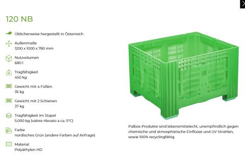 Obstkisten, Großkisten, Boxen, Ernteboxen, Erntekisten, 120 NB Palbox