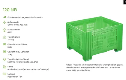 Obstkisten, Großkisten, Boxen, Ernteboxen, Erntekisten, 120 NB Palbox