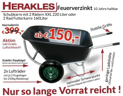 Schiebetruhe 220 l XL, 2 Rad, kein Billigprodukt, feuerverzinkt