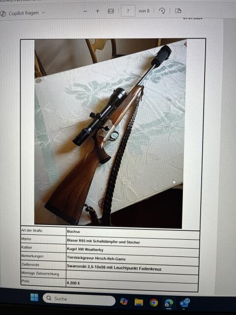 Waffe, Blaser R93 mit Schalldämpfer und Stecher