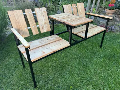 Gartenbank-Sitzgarnitur Massivholz Lärche, Eiche