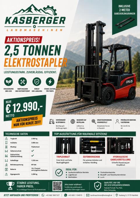 Elektrostapler 2.500 kg, Vorführgerät vorhanden