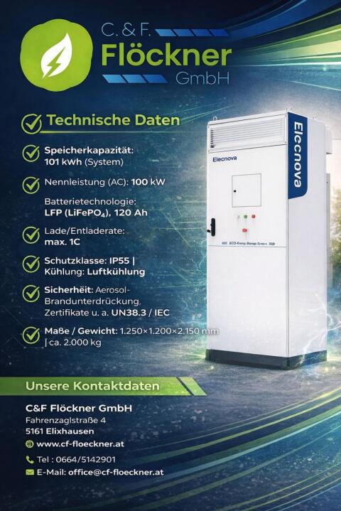 Batteriespeicher „Baby“, 101 kWh, 100 kW, ideal für Hof