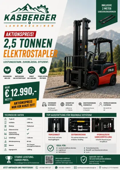Elektrostapler 2.500 kg, Vorführgerät vorhanden