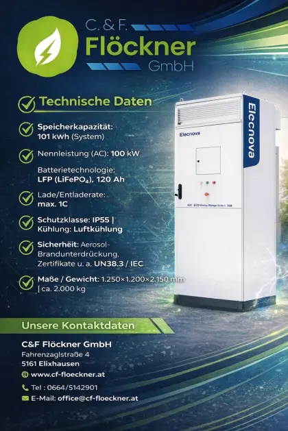 Batteriespeicher „Baby“, 101 kWh, 100 kW, ideal für Hof