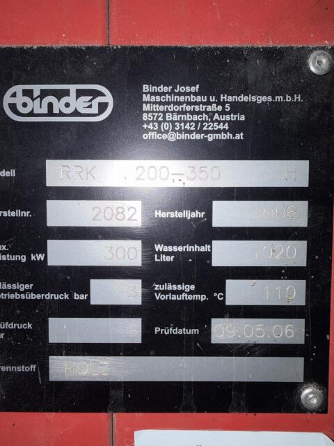 Binder Hackschnitzelofen RRK 200-350