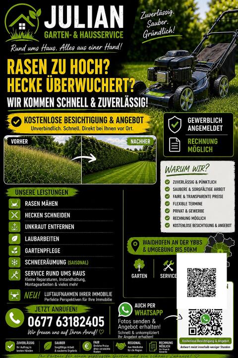 Julian's Haus- und Gartenservice, Rasenmähen, Heckenschnitt