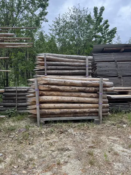 Zaunsteher und Rundholz aus Lärchenholz