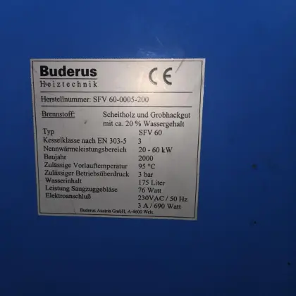 Buderus Holzvergaserkessel zu verkaufen, Typ SFV 60