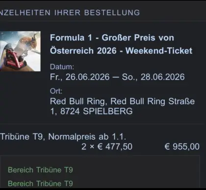 Formula 1 Großer Preis von Österreich 2026, Weekend-Ticket