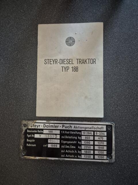 Steyr 188 Typenschein inkl. Typenschild