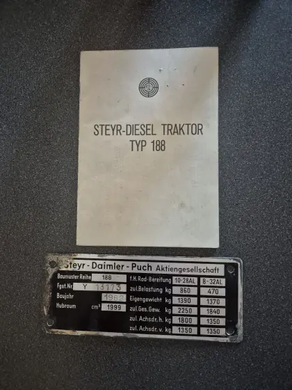 Steyr 188 Typenschein inkl. Typenschild