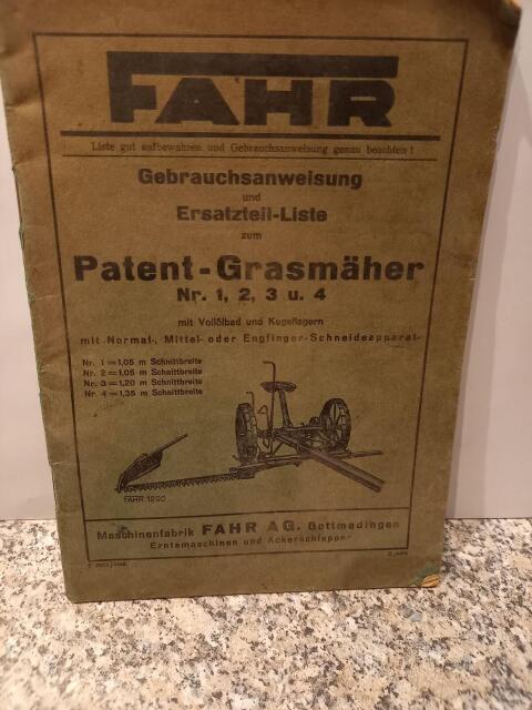 Bedienungsanleitung und Ersatzteilliste Fahr Mähmaschine