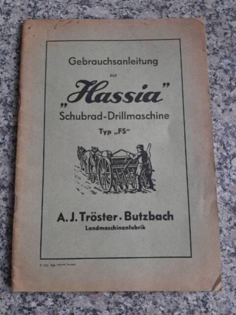 Gebrauchsanleitung Hassia Drillmaschine Typ "FS"