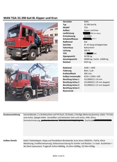 MAN TGA 33.390 6x4 BL Kipper mit Kran