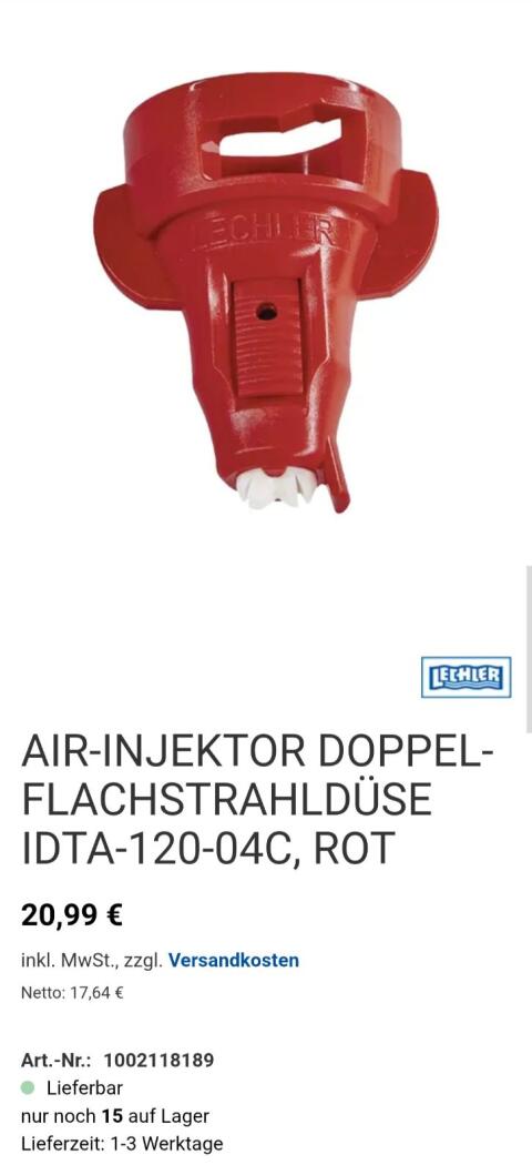 Lechler Air Injektor Doppelflachsttahldüse IDTA 120 04 C