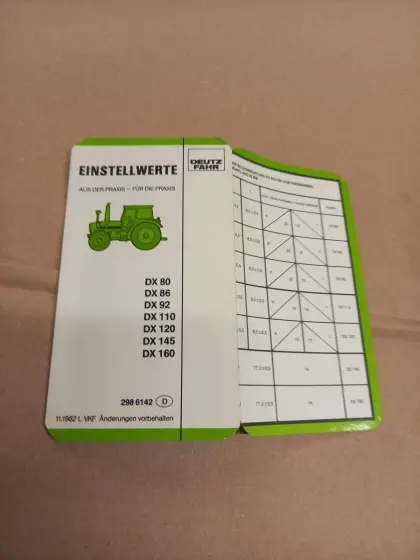 Einstellwerte Deutz Traktor DX 80-160