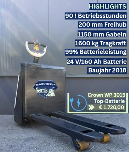 Crown Niederhubwagen mit Top-Batterieleistung WP 3015