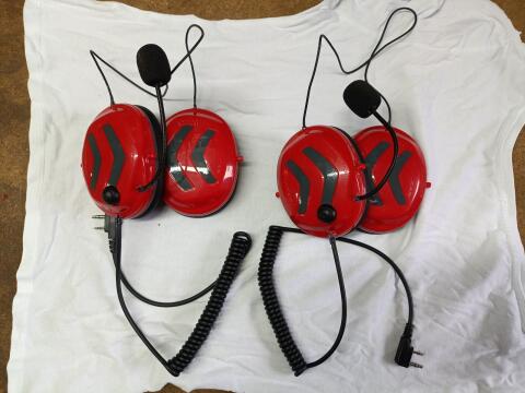 Rot, grau (schwarz) Protos Funk-Headset (Helmfunk, Forstfunk)