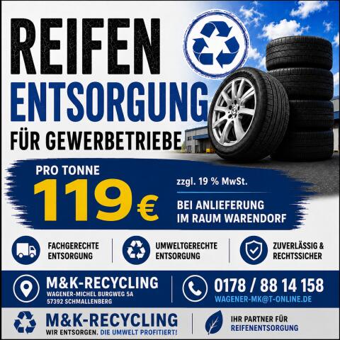 Aktion Altreifenentsorgung für nur 119 Euro netto