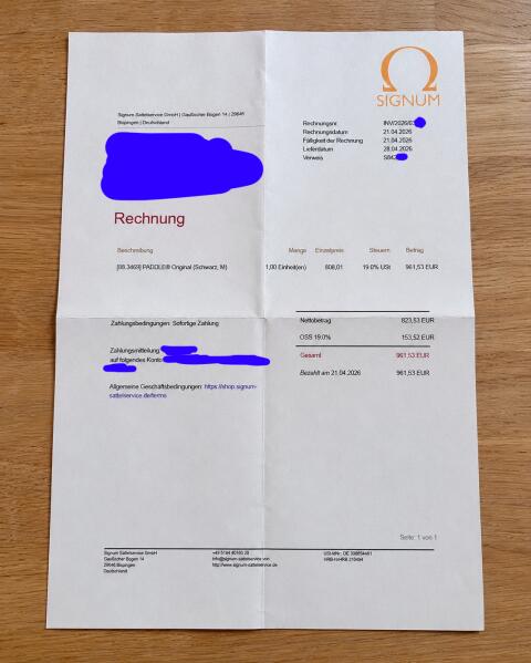 Signum Paddle schwarz, Gr. M, mit Rechnung