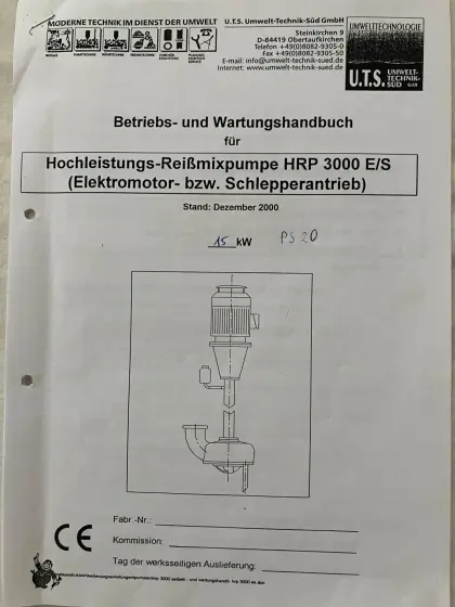 Güllepumpe U.T.S. Biogastechnik HRP3 Hochleistung Reißmix HRP 3400