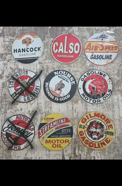 9 Stk. Blechschilder Garage, Deko, Werbung, Konvolut