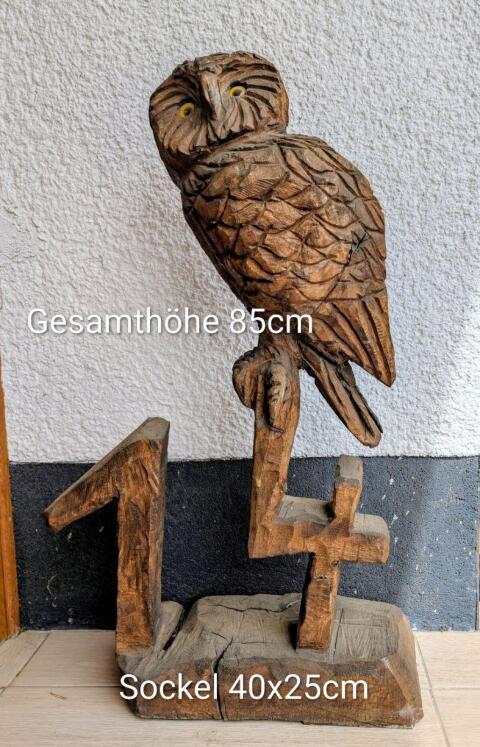 Unikat Holzschnitzerei Eule Eiche