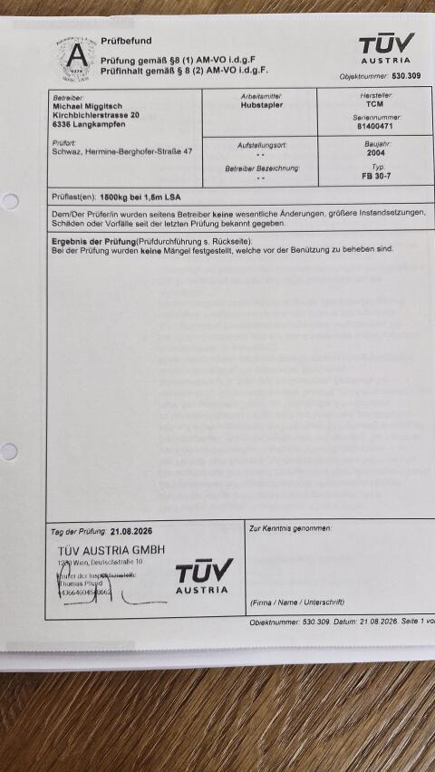 Gabelstapler TCM DB 30-7, Bj. 2004, 15.379 Bstd.