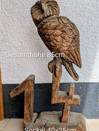 Unikat Holzschnitzerei Eule Eiche