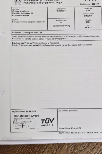 Gabelstapler TCM DB 30-7, Bj. 2004, 15.379 Bstd.